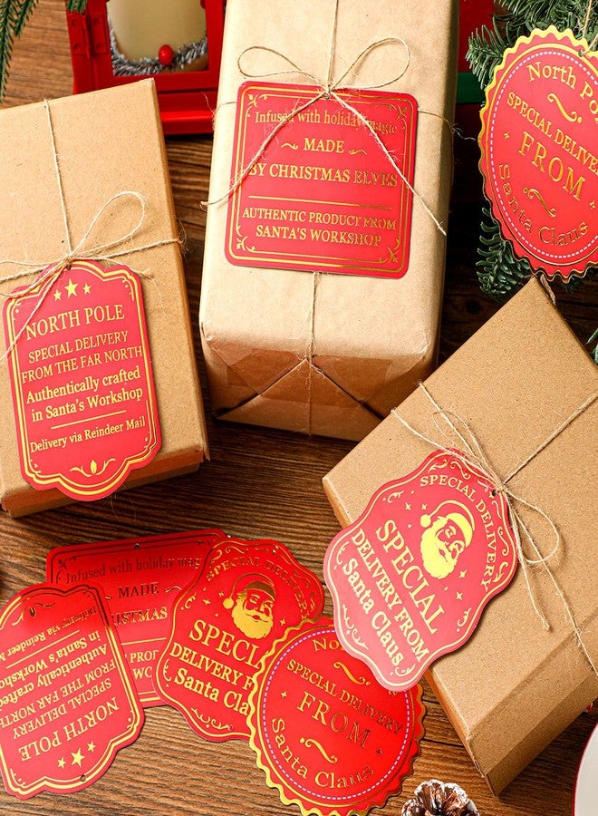 مارسبارك مجموعة مارسبارك من 100 قطعة من بطاقات هدايا عيد الميلاد من سانتا، 4 أنماط، بطاقات هدايا عيد الميلاد من القطب الشمالي مع خيط، بطاقات ذهبية اللون قابلة للتخصيص من سانتا، ملصقات توصيل من القطب الشمالي لتغليف الهدايا. - Image 3